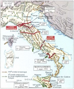 Carte des opérations alliées en Italie. (Cliquer pour agrandir)